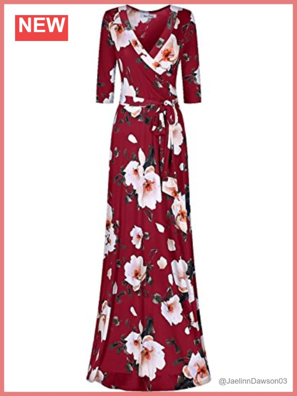 Women's Stretchy Maxi Party Dress Floral Print Faux Wrap 3/4 Sleeve V-Neck